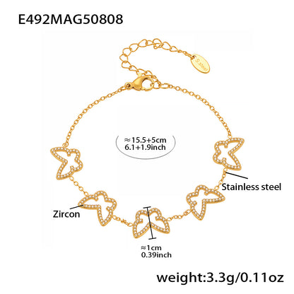 B廠【E491】歐美新款飾品不鏽鋼幾何蝴蝶造型鑲嵌鋯石手鍊鍍18k金飾品 25.08-3