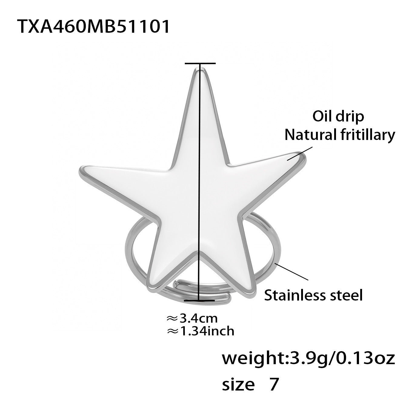 B廠【TXF460】新款天然貝母滴油大五角星戒指耳環組不銹鋼鍍18k金耳飾
 25.11-1