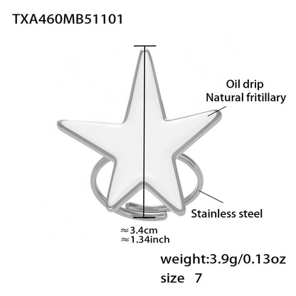 B廠【TXF460】新款天然貝母滴油大五角星戒指耳環組不銹鋼鍍18k金耳飾
 25.11-1