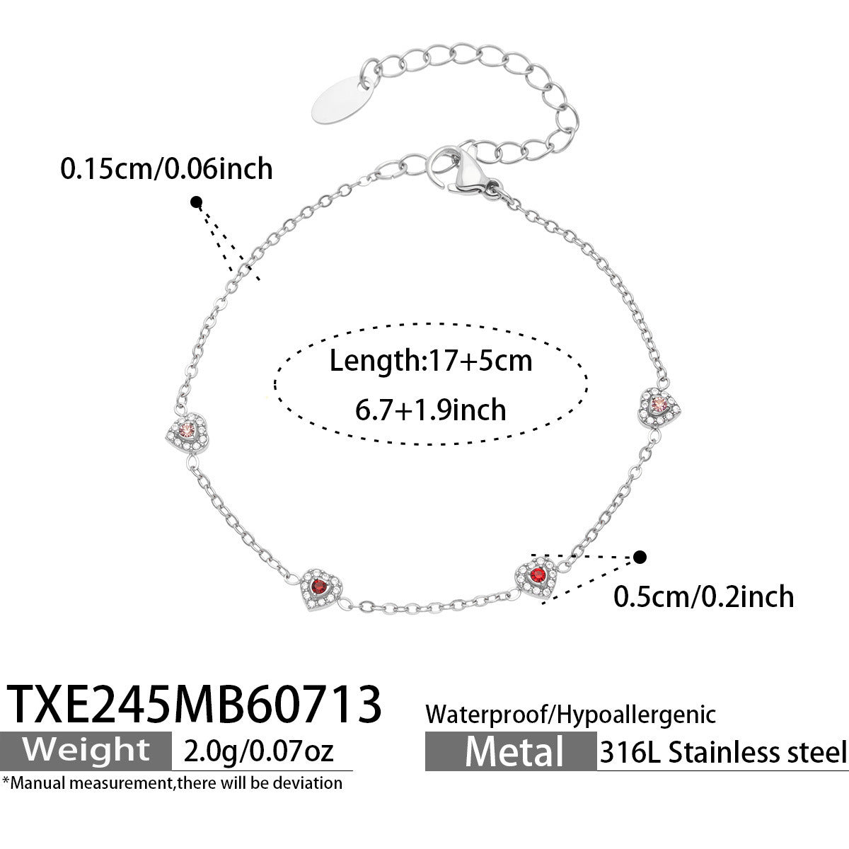 B廠【TXP245】歐美新款不銹鋼鍍18k金 多巴胺系列滿鋯石愛心吊墜項鍊手鍊女飾品
 26.07-4
