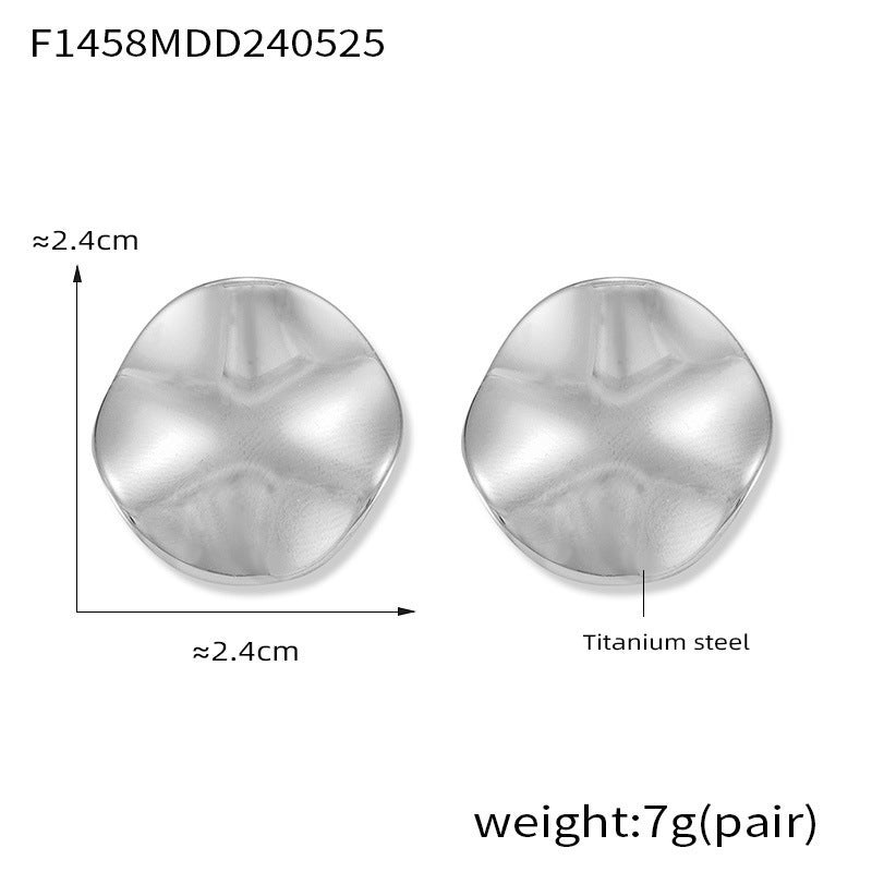 B廠【F1458】韓國簡約設計感光面圓形凹凸型耳環韓國版氣質優雅鈦鋼鍍18k金飾品 24.06-1