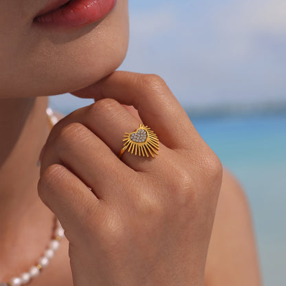 B廠【A038】歐美新款不鏽鋼5A鋯石超閃羽翼愛心開口戒指女款時尚飾品潮 25.05-1