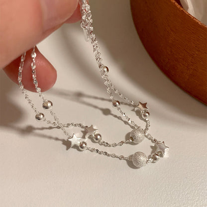 E廠【DQ0156S】S925純銀簡約ins雙層星星手鍊女輕奢小眾磨砂圓珠高級感手飾 25.06-2