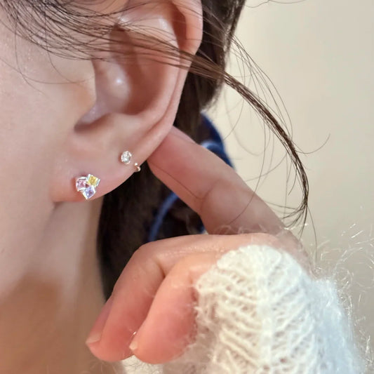 E廠【XDQ10728E】甜美簡約S999純銀幾何方塊耳環女ins時尚彩鑽少女風百搭耳飾
 26.04-3