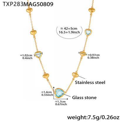 B廠【TXP283】珠寶新品切面玻璃石空心愛心項鍊不銹鋼鍍18k真金精美首飾 25.08-3