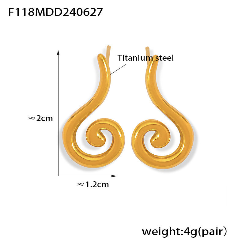 B廠【F118】波西米亞跨境新款幾何螺紋耳環鈦鋼鍍18k真金ins輕奢百搭耳飾 24.07-2