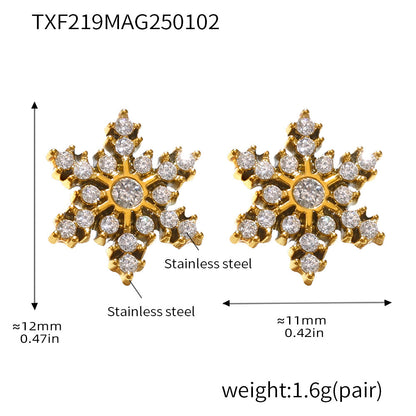 B廠【TXF219】手工鑲嵌雪花鋯石耳環時尚鈦鋼耳飾精緻氣質PVD電鍍18K真金 25.01-2