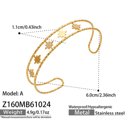 B廠【Z160】跨境時尚八角星鑲嵌鋯石不鏽鋼鍍金開口手鐲
 26.10-5