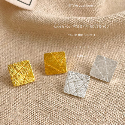 A廠【5308】高級感拉絲質感925銀針鍍14K簡約時尚通勤方形線條耳環女 25.01-1