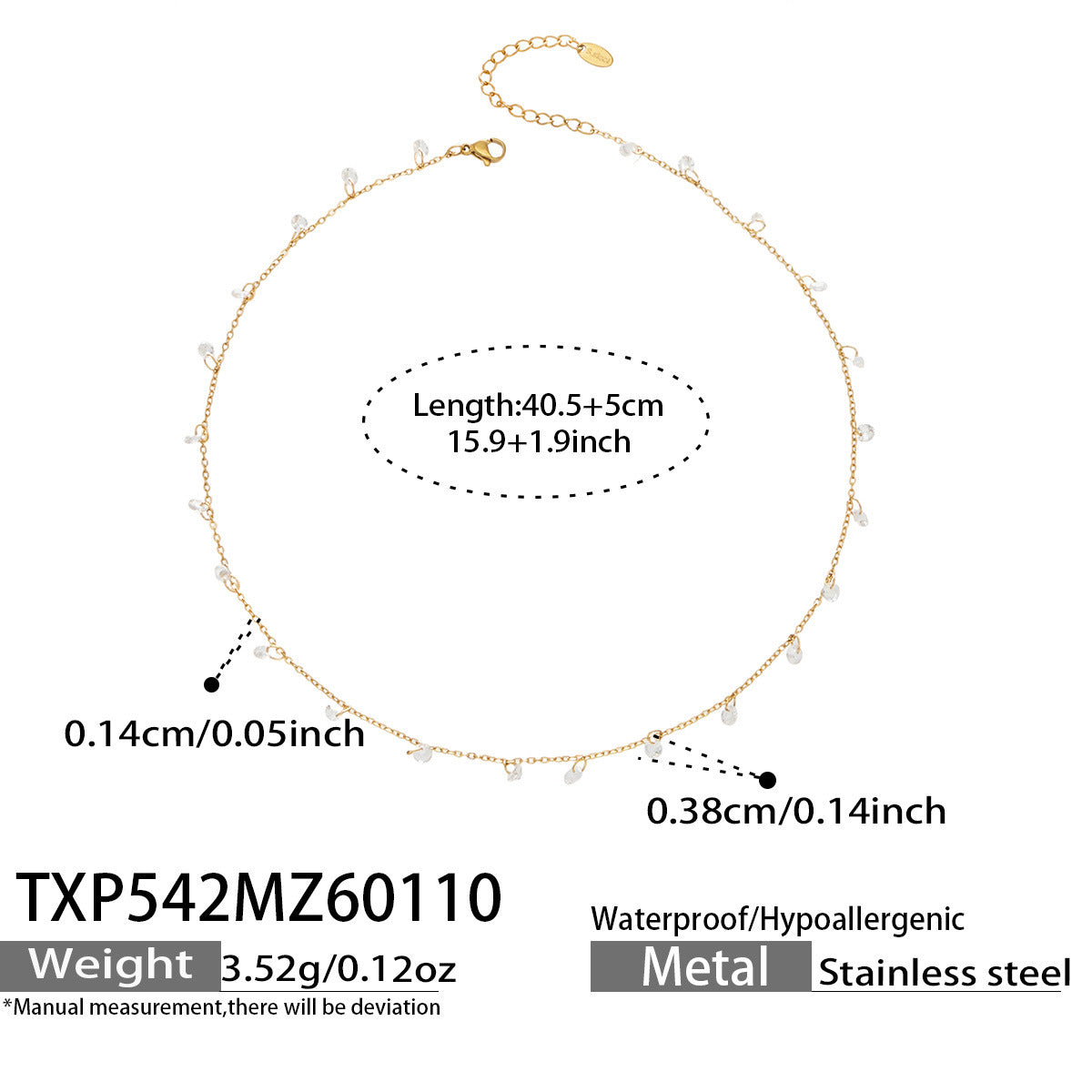 B廠【TXP542】歐美跨境小眾流蘇設計5A鋯石超閃鎖骨項鍊手鍊套裝不銹鋼鍍18k金
 26.01-2