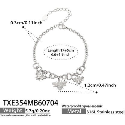 B廠【TXP354】歐美5A鋯石小蜜蜂吊墜不鏽鋼鍍18k金 多配件項鍊手鍊套組女飾品 26.07-2