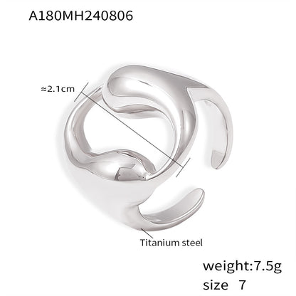 B廠【A180】跨境熱銷雙水滴中空圓形戒指18k鍍真金新款鈦鋼開口指環飾品 24.08-3