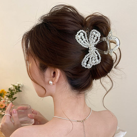 C廠【G38】珍珠蝴蝶結抓夾女高級感2026新款後腦勺髮夾盤髮半紮髮鯊魚夾髮飾
 26.04-3