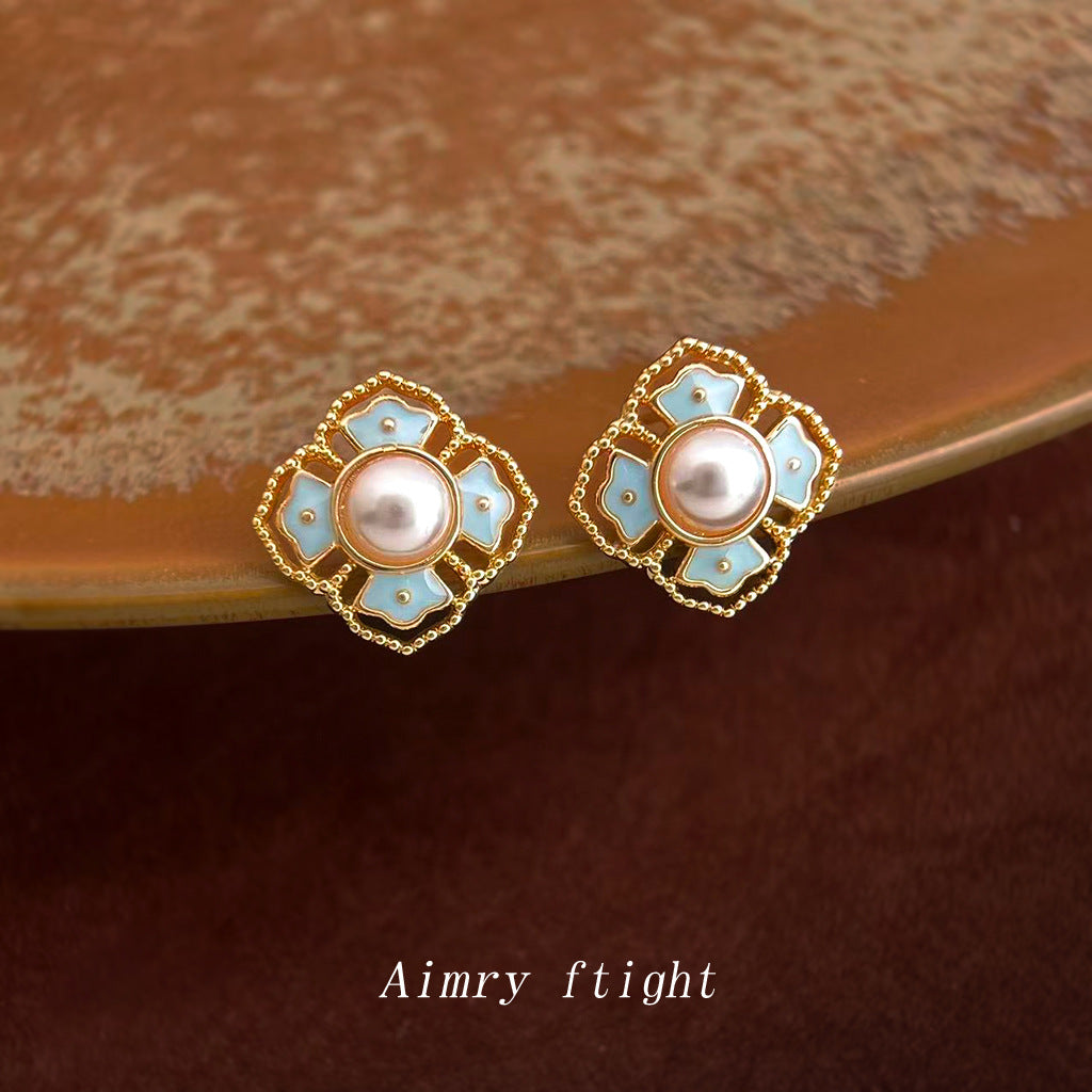 A廠【7151】原創國潮新中式紋樣 925銀針琺瑯滴釉復古花紋宮廷耳環耳飾女
 25.12-1