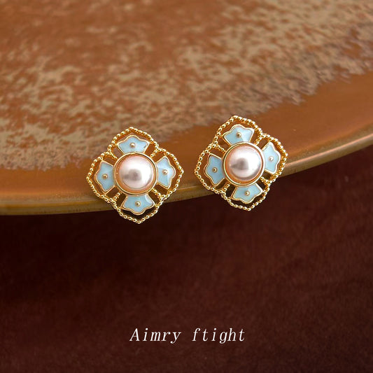 A廠【7151】原創國潮新中式紋樣 925銀針琺瑯滴釉復古花紋宮廷耳環耳飾女
 25.12-1