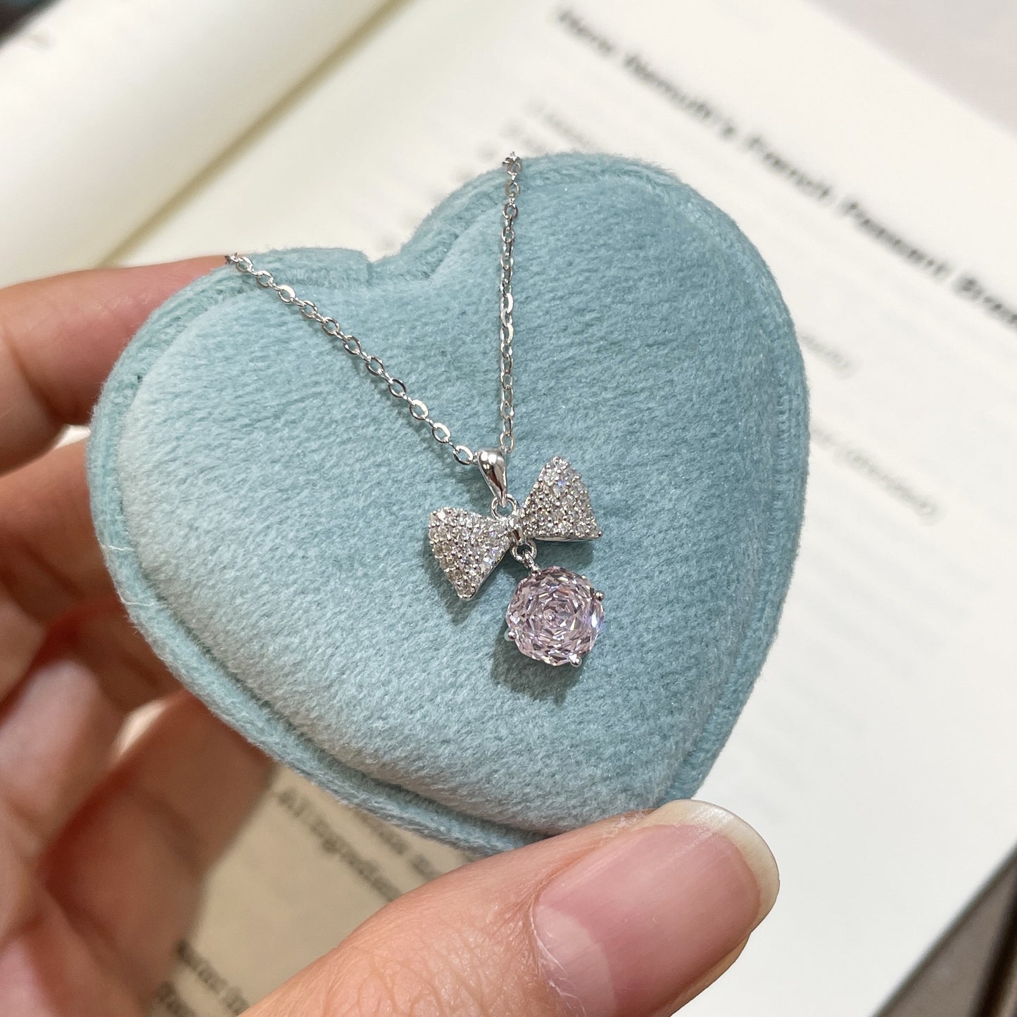 F廠【XDQ0749N】S925純銀韓系甜美蝴蝶結玫瑰切項鍊女小眾精緻閃鑽百搭鎖骨鏈
 25.11-2