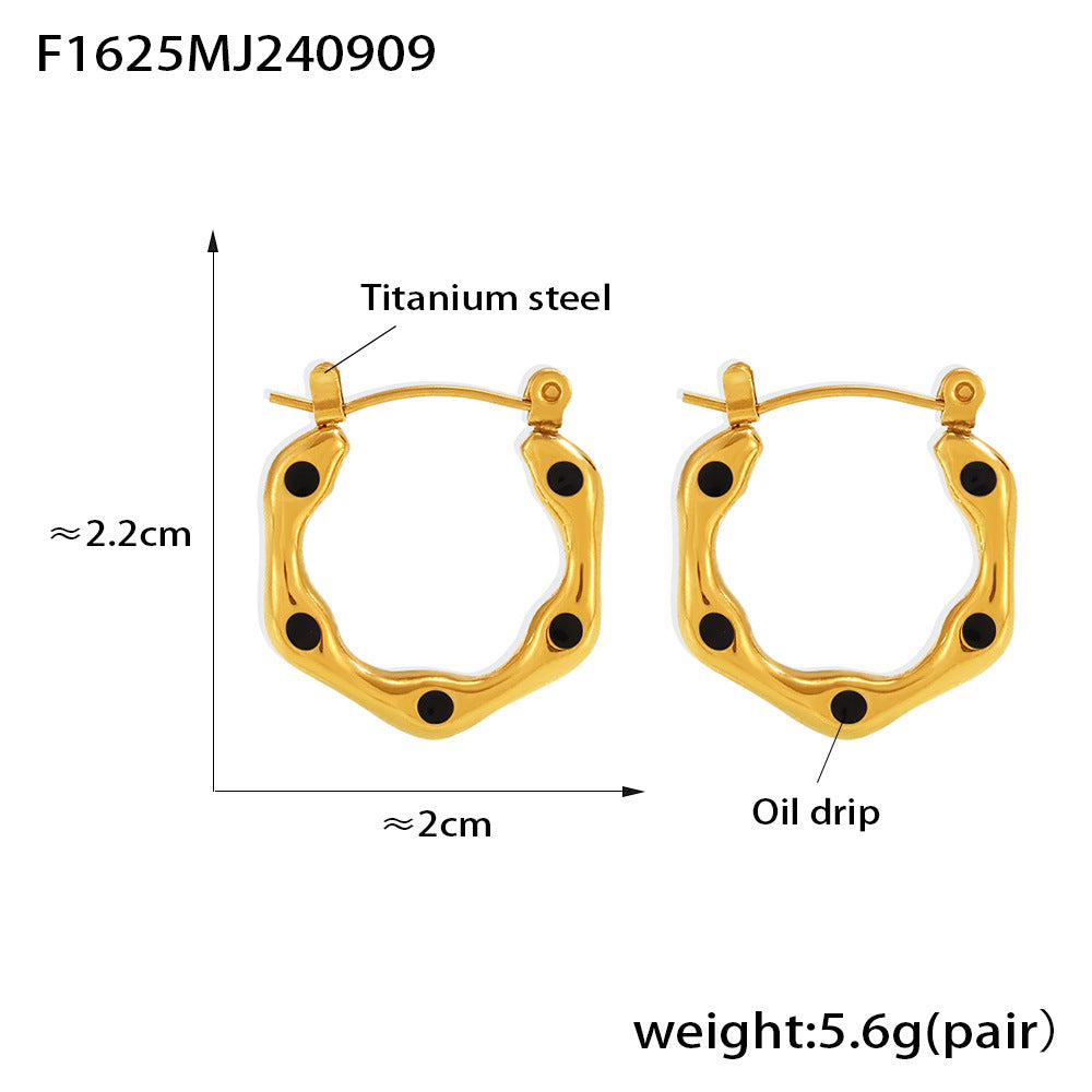 B廠【F1625】歐美氣質耳圈 幾何U形滴油耳環鈦鋼18K Gold Plated PVD耳飾 24.09-3