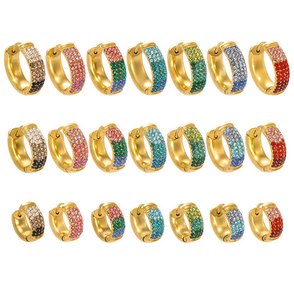 B廠【F931】彩色鋯石拼色圓圈耳環大中小尺寸耳扣不銹鋼鍍18k真金飾品
 25.11-2