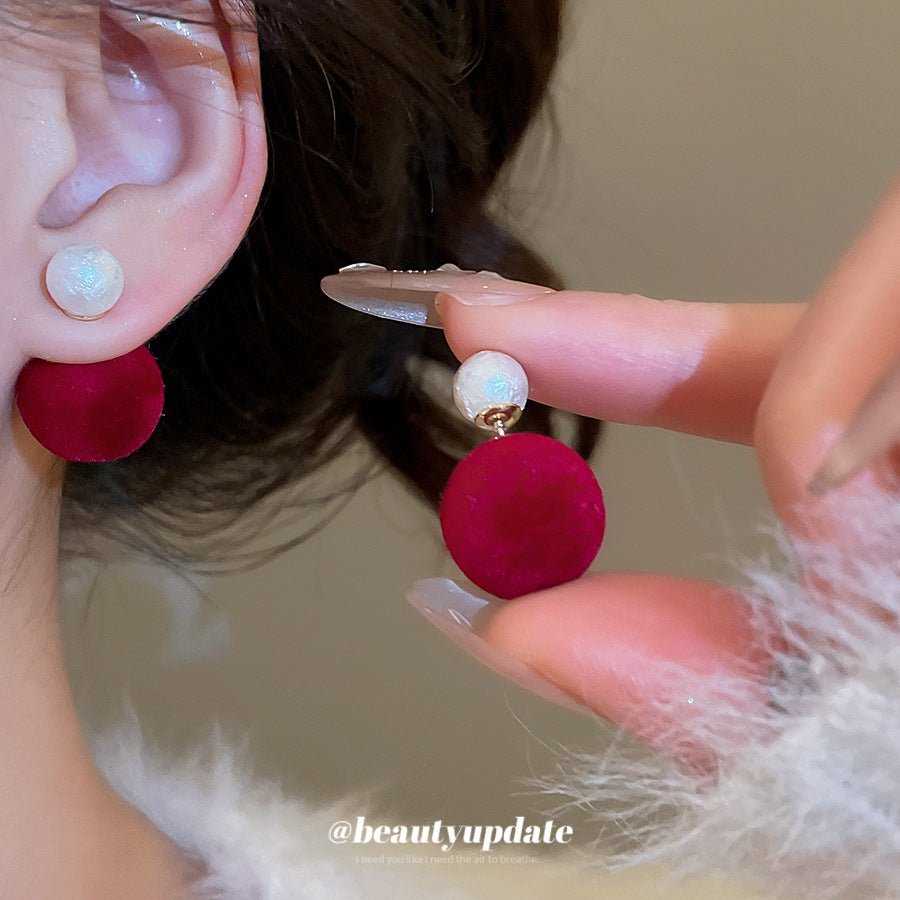 A廠【HE29256】植絨一款多戴珍珠前後帶耳環秋冬復古輕奢高級感百搭耳環小眾耳飾
 25.11-2