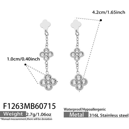 B廠【F1263】小花帶鑽鑲嵌鋯石吊墜耳環不鏽鋼鍍18k金歐美時尚輕奢耳環飾品女
 26.07-4