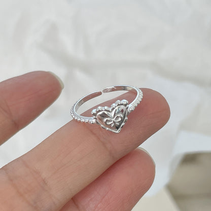 E廠【XDQ8637R】S925純銀韓版ins愛心蝴蝶結戒指女簡約甜美心形百搭時髦指環
 25.11-4