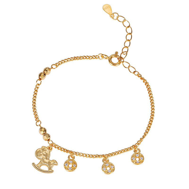 F廠【DQ1174S】碎冰冰馬上有錢手鍊女S925純銀小眾設計感銅錢生肖馬手飾
 25.11-2