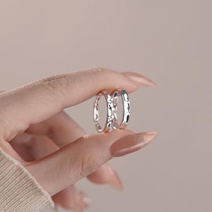 D廠【YC3563R】S999足銀凹凸面戒指情侶對戒冷淡風小眾輕奢個性時尚手飾 25.02-2