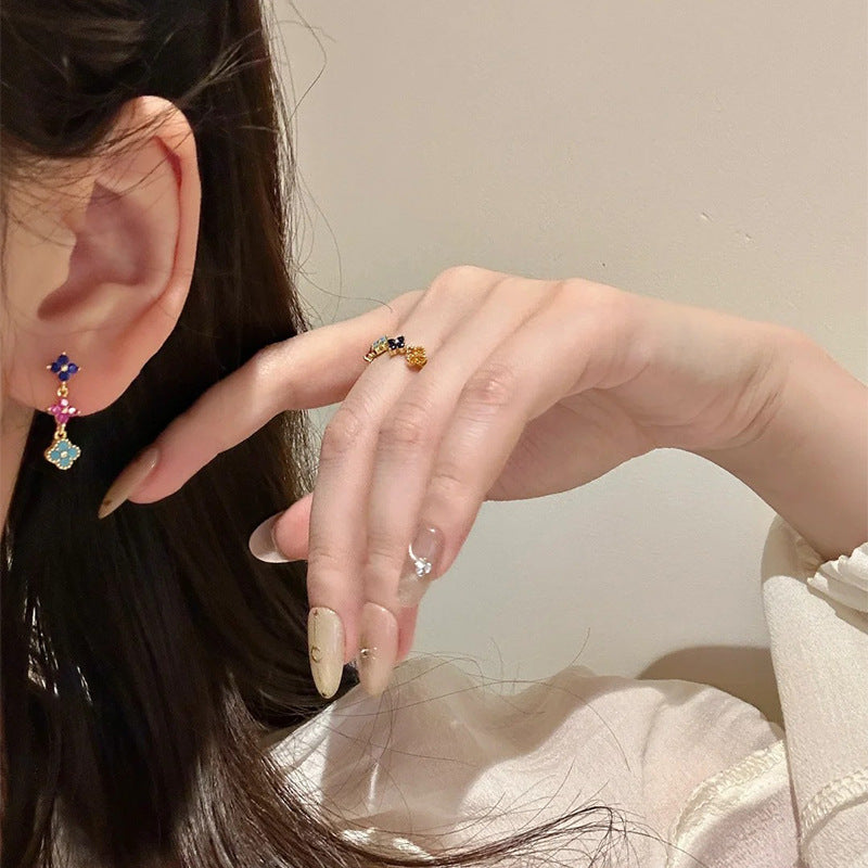 F廠【DQ10437E】復古多巴胺四葉草耳環女S925純銀法式高級感仿藍松石氣質耳飾
 25.09-1