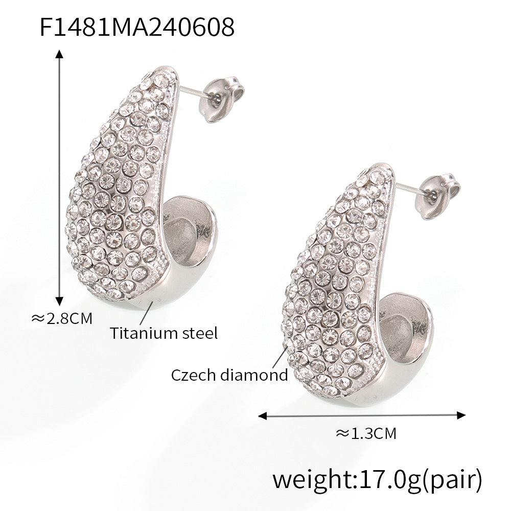 B廠【F1481】歐美熱賣款水滴形鑲鑽耳環個性氣質時尚輕奢鈦鋼鍍18k金耳飾 24.06-3