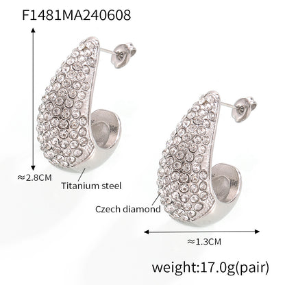 B廠【F1481】歐美熱賣款水滴形鑲鑽耳環個性氣質時尚輕奢鈦鋼鍍18k金耳飾 24.06-3