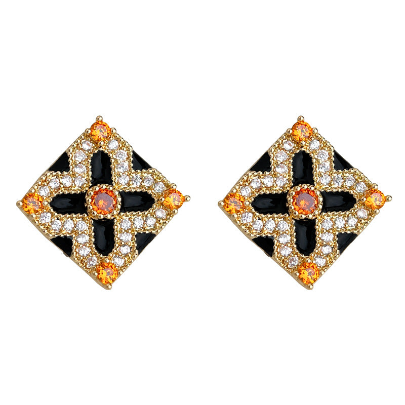 A廠【6933】原始高級感通勤幾何微鑲鋯石925銀針琺瑯滴釉新款耳飾女耳環
 25.10-3