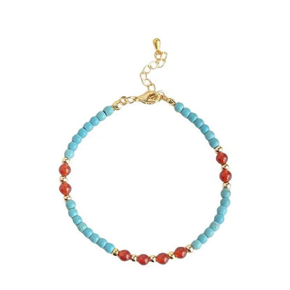 A廠【S55】文藝復古天然石紅瑪瑙民族風合成綠松石手鍊夏日新款手飾 25.05-1