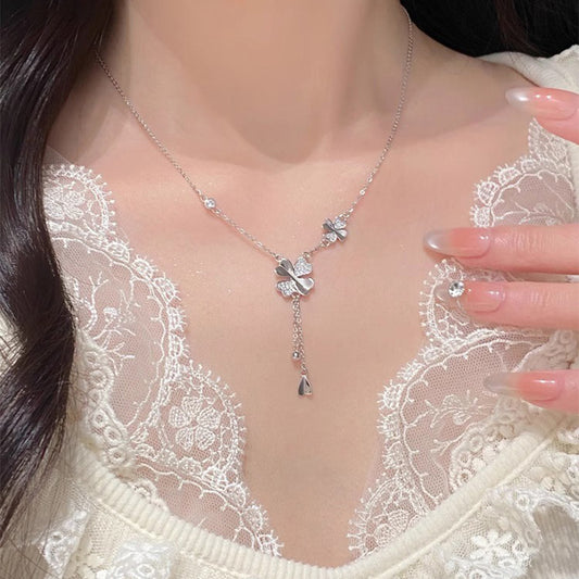 F廠【DQ0331N】足銀999輕奢小眾四葉草項鍊女高級感流蘇閃耀花朵精緻鎖骨鏈 25.05-4