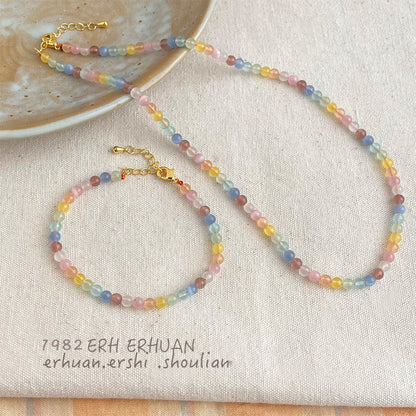 A廠【5625】玻璃猫眼石清新甜美多巴胺泫雅风彩色串珠项链ins小众锁骨颈链女 25.03-3