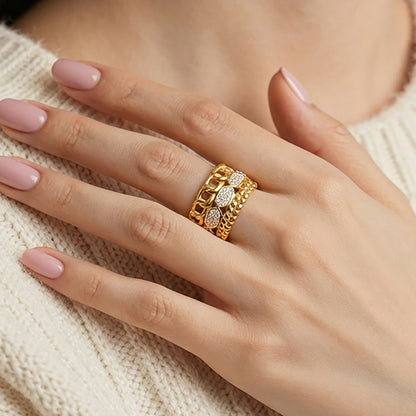 B廠【A041】不鏽鋼滿鑽鋯石幾何戒指 鍍18k金歐美時尚百搭輕奢個性氣質食指戒
 26.01-1