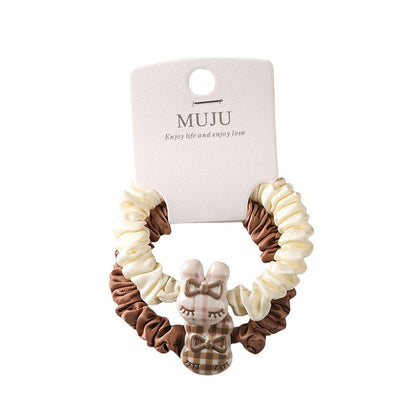 C廠【B291】2條卡裝髮繩簡約咖色小腸髮圈可愛卡通動物頭繩髮飾綁馬尾皮筋 25.08-1「C廠-單筆結帳需滿，NT$500出貨(不含運費)」「C廠-單筆結帳需滿，NT$500出貨(不含運費)」