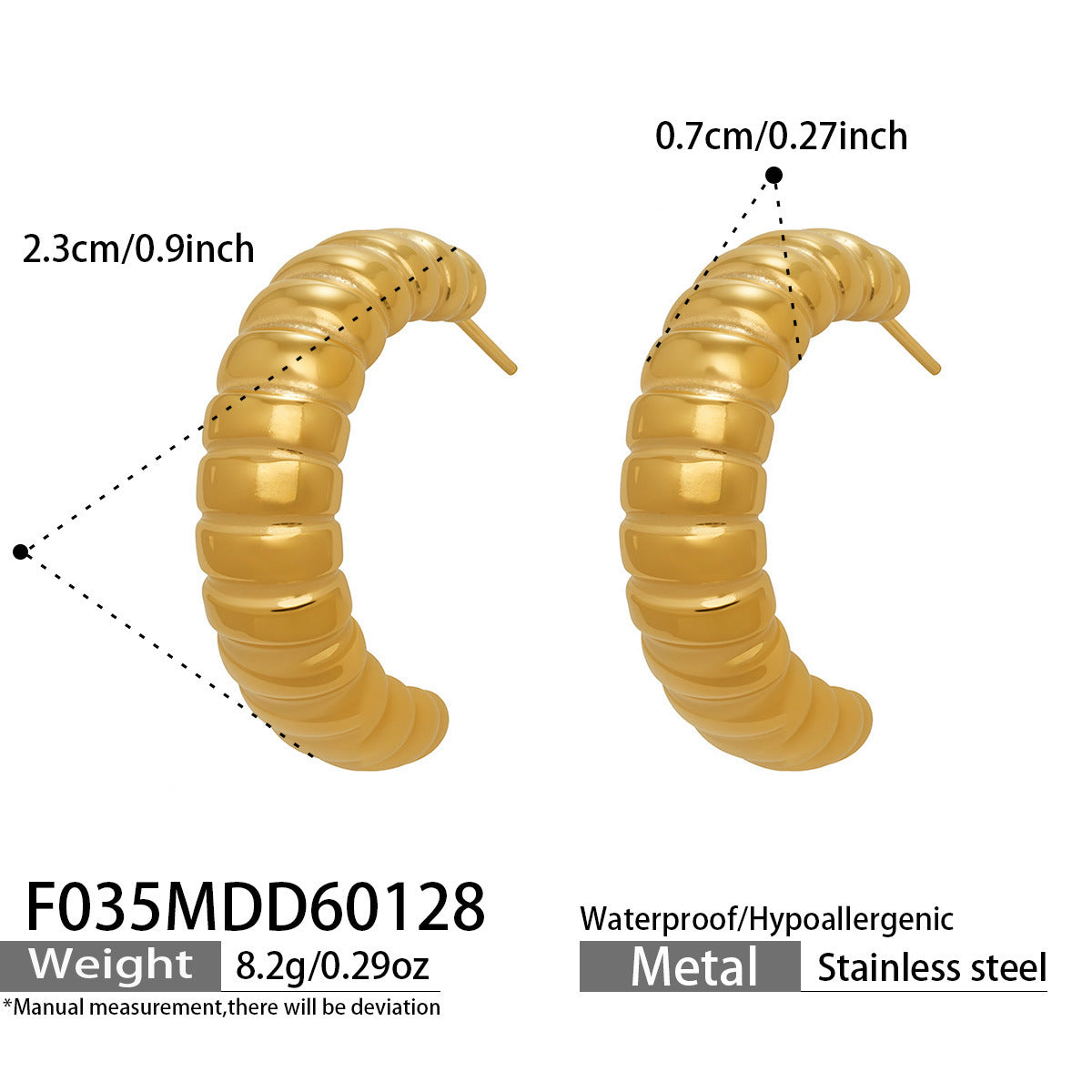 B廠【F035】歐美時尚螺紋C型時尚環形耳環ins簡約輕奢風百搭耳環不鏽鋼耳環女
 26.02-1
