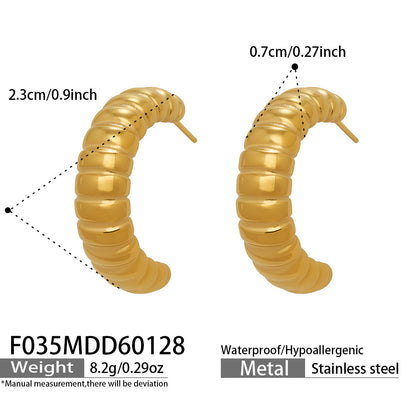 B廠【F035】歐美時尚螺紋C型時尚環形耳環ins簡約輕奢風百搭耳環不鏽鋼耳環女
 26.02-1