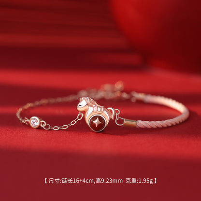 D廠【YC3521N】純銀S925財源滾滾馬年項鍊新款生肖馬手鍊國風耳環新中式耳飾
 26.04-3