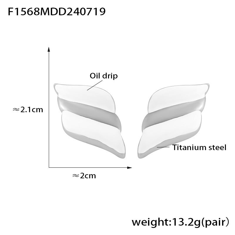 B廠【F1568】歐美跨境熱銷翅膀造型耳環幾何方形鈦鋼鍍18k金輕奢時尚潮流耳飾 24.07-4