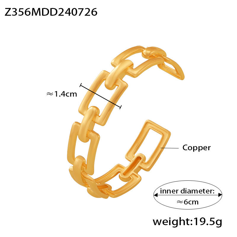 B廠【Z356】跨國新款幾何鏤空鏈條開口手鐲銅鍍18k真金時尚個性潮流飾品 24.07-5