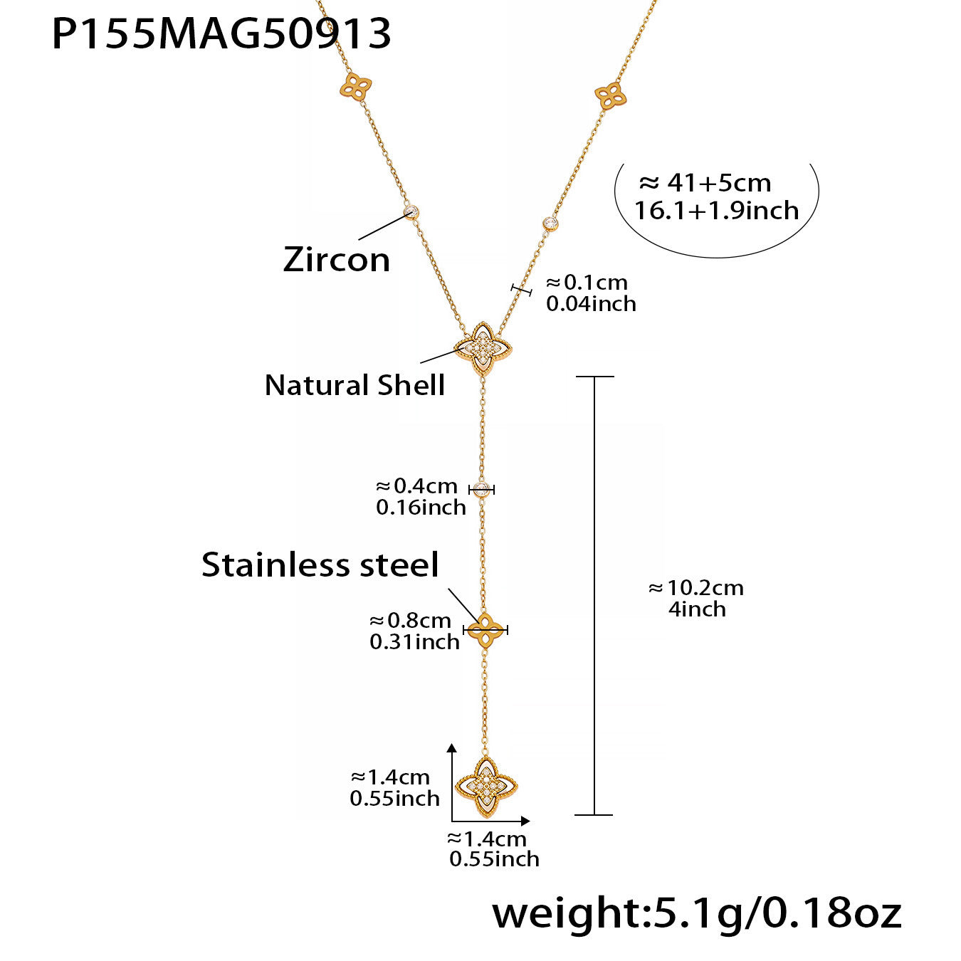 B廠【P155】不鏽鋼四葉花Y字流蘇鎖骨鏈鍍18k金精緻仿珍珠疊戴項鍊組合
 25.09-4