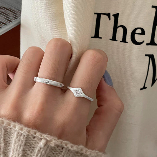 F廠【DQ8699R】S925純銀輕奢小眾八芒星霧面拉絲戒指女時尚個性素圈開口戒
 25.11-1