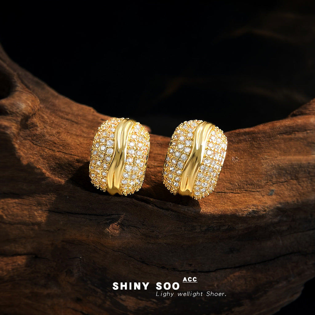 C廠【6992】老錢風滿鋯實物很閃時尚高級感925銀針簡約通勤百搭幾何耳環 耳飾
 25.11-1