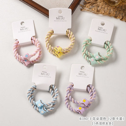 C廠【B340】2條卡裝髮繩高彈性編織頭繩少女小清新髮飾鑲鑽高馬尾皮筋 25.08-3「C廠-單筆結帳需滿，NT$500出貨(不含運費)」