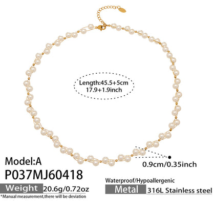 B廠【P037】歐美新款不規則手工串珠仿珍珠項鍊不鏽鋼鍍18k金鍊項鍊不掉色
 26.04-4