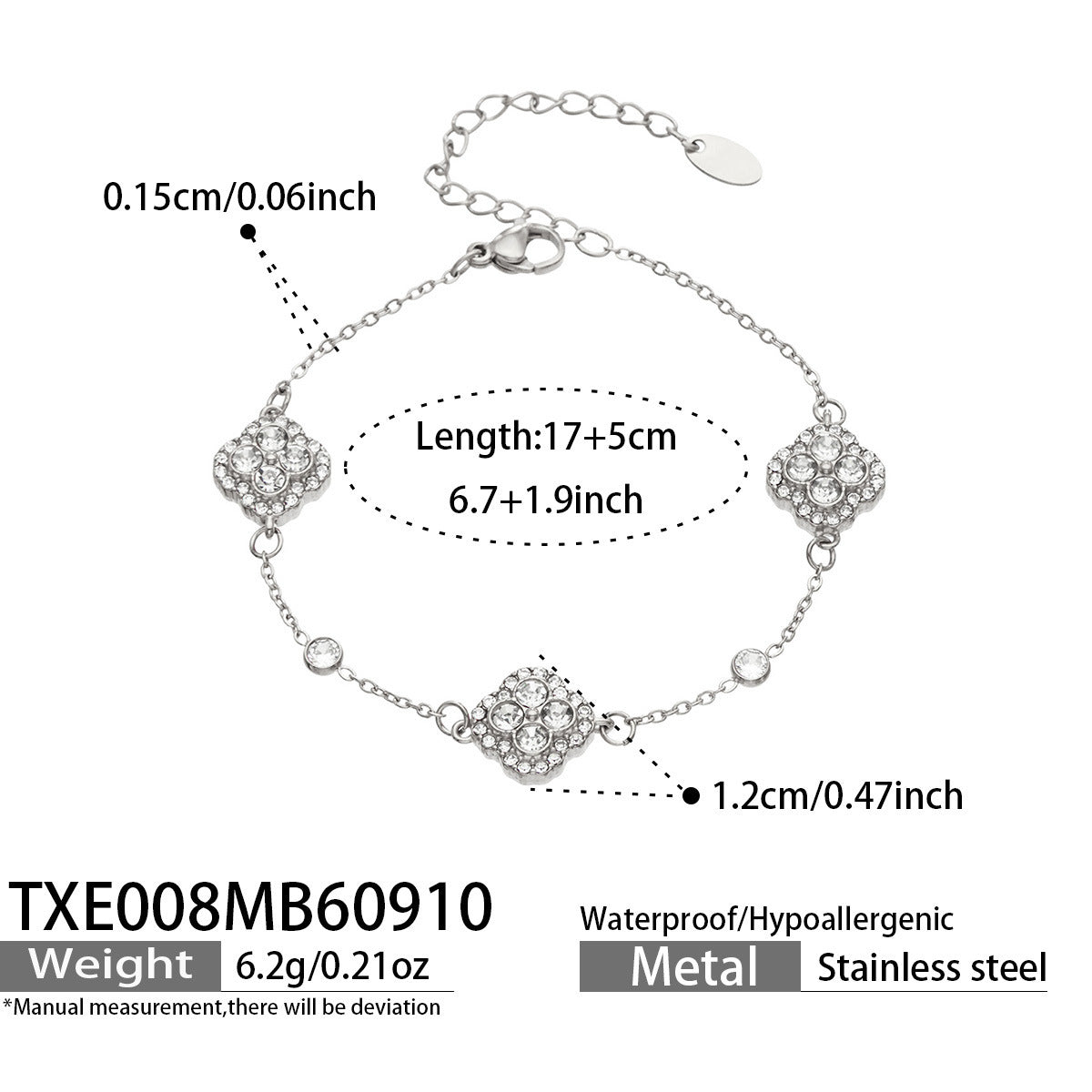 B廠【TXP008】幾何四瓣花鑲滿鋯石吊墜鎖骨鏈不鏽鋼簡約小眾DIY手鍊項鍊女飾品
 26.09-3
