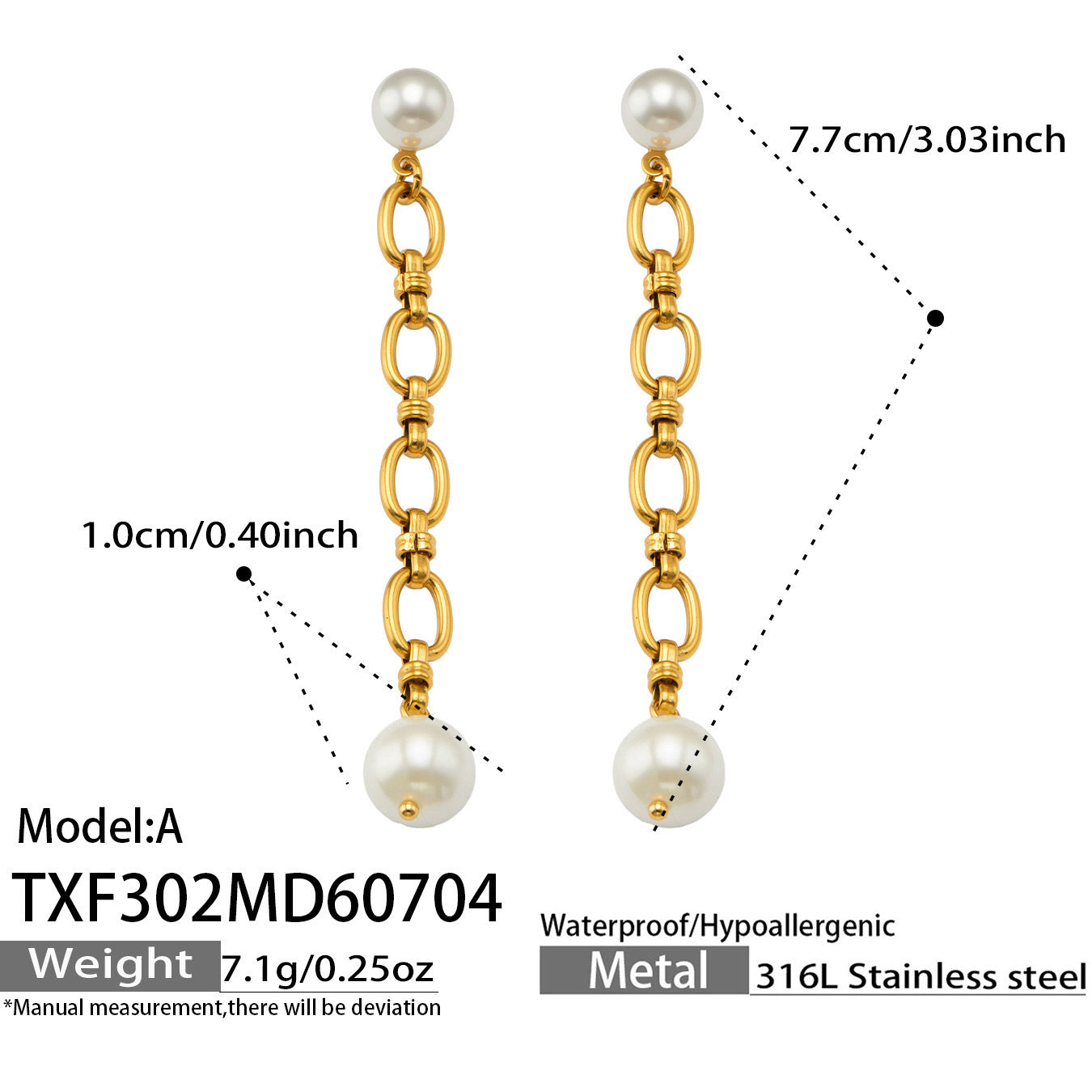 B廠【TXP302】歐美爆款手工製作不銹鋼鍍18k金 貝珠吊墜時尚潮流飾品女耳環項鍊 26.07-2