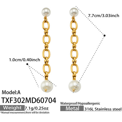 B廠【TXP302】歐美爆款手工製作不銹鋼鍍18k金 貝珠吊墜時尚潮流飾品女耳環項鍊 26.07-2