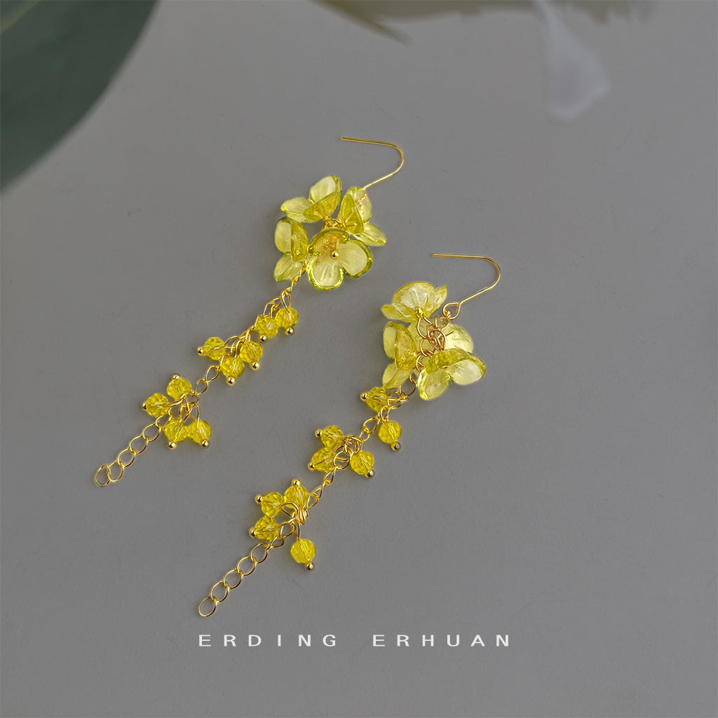 A廠 【6170】【夏日檸檬色】度假風森系甜美長玻璃水晶流速花朵耳環耳環
 26.03-3